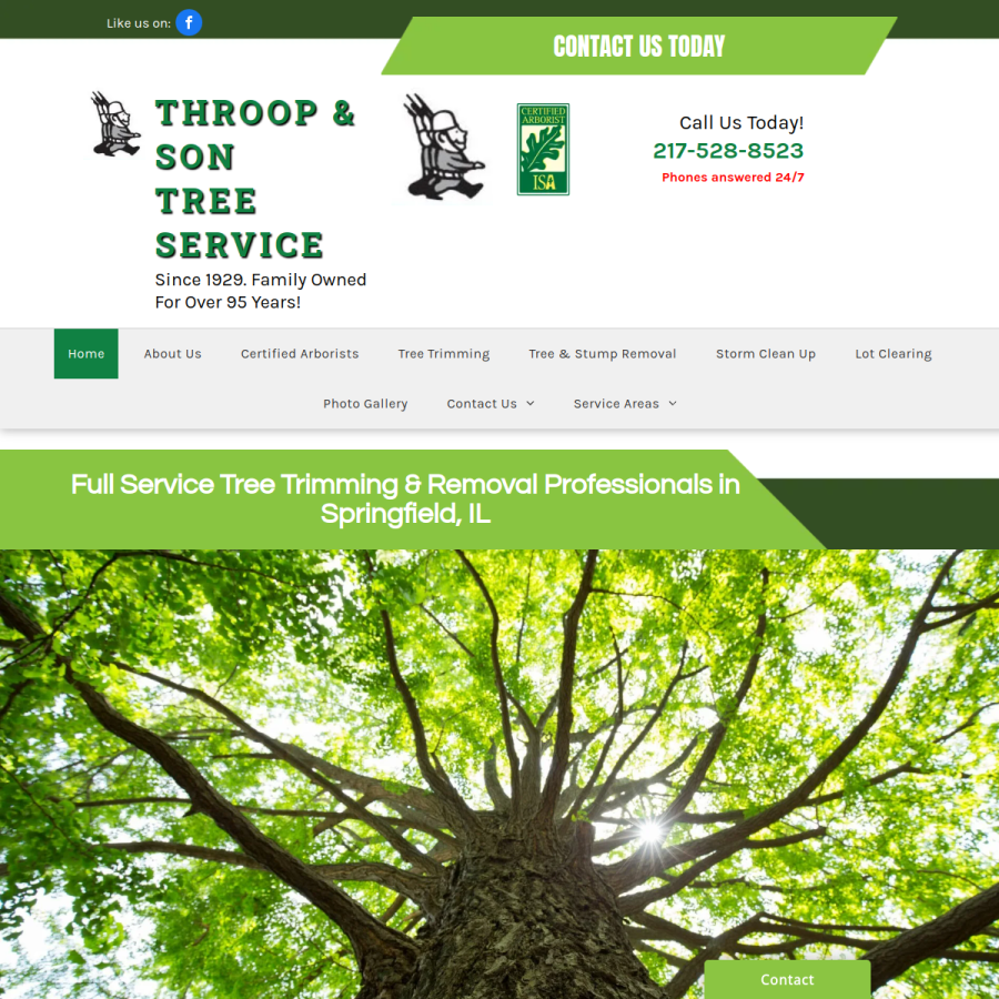 Screenshot of the Throop & Son Tree Service website