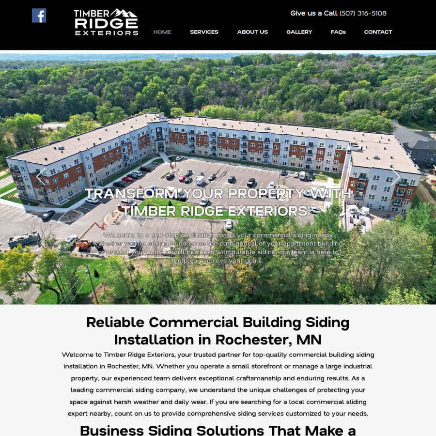 Screenshot of the Timber Ridge Exteriors, LLC. website