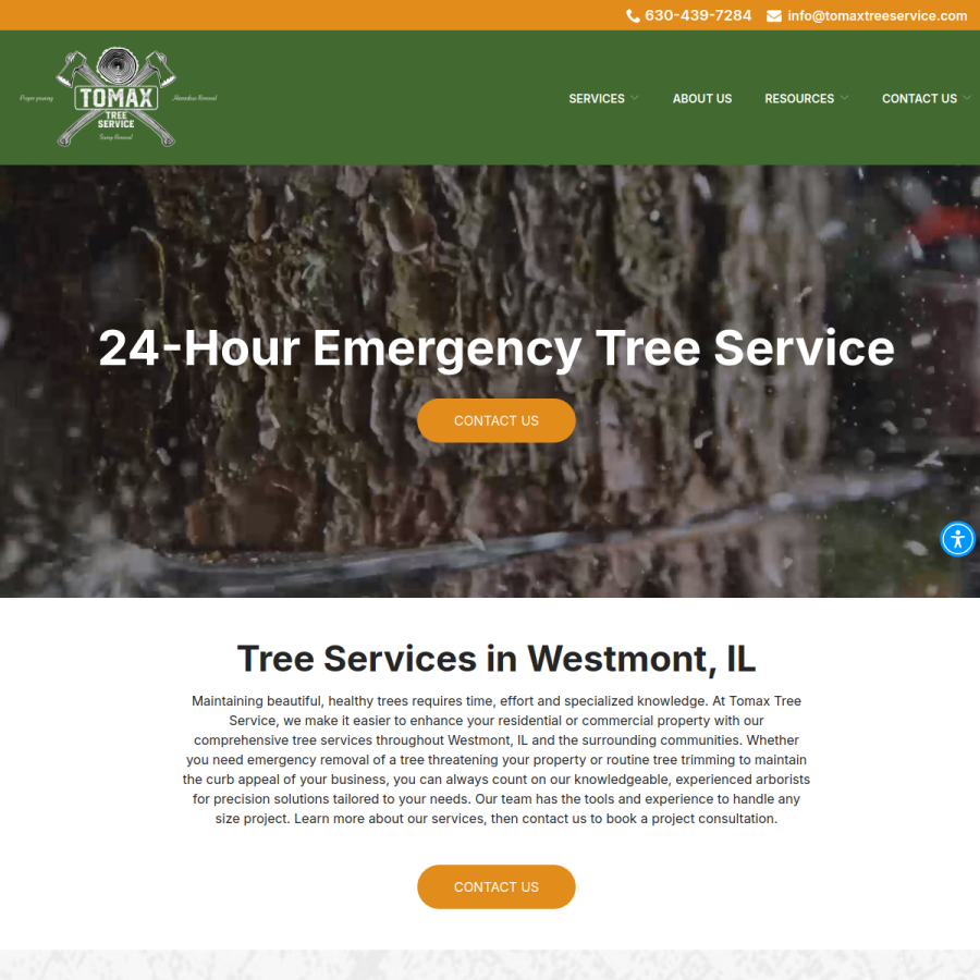Screenshot of the Tomax Tree Service website