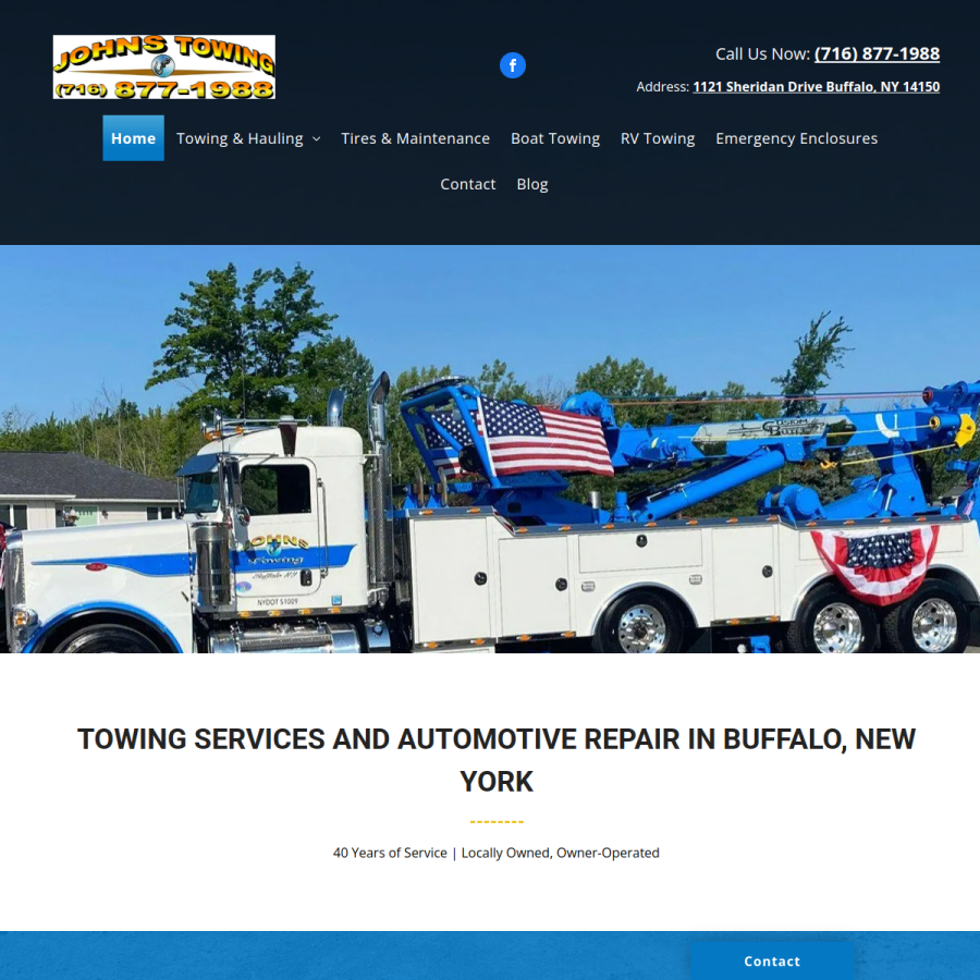 Screenshot of the John's Towing & Storage website