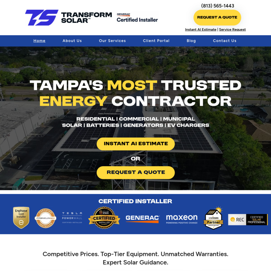 Screenshot of the Transform Solar website