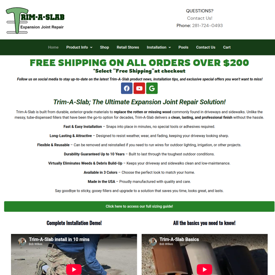 Screenshot of the Trim-A-Slab website