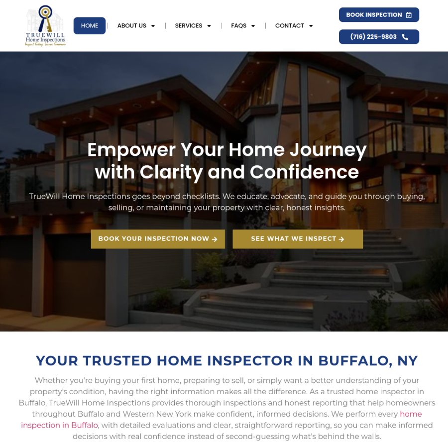 Screenshot of the TrueWill Home Inspections LLC website