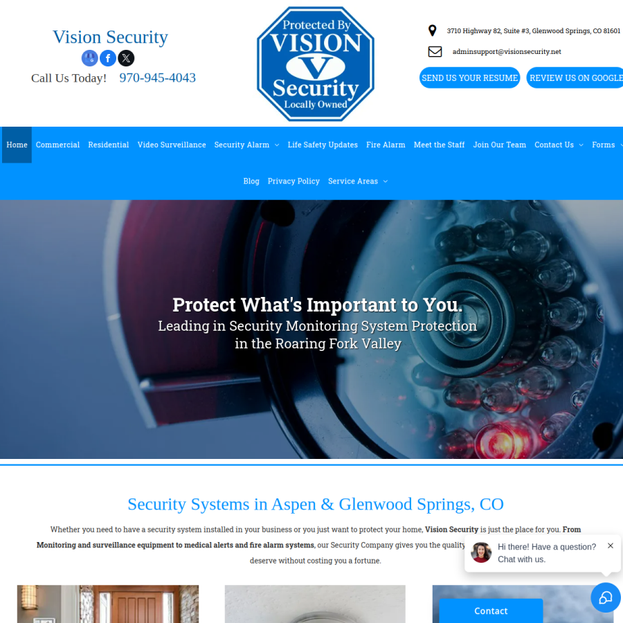 Screenshot of the Vision Security website