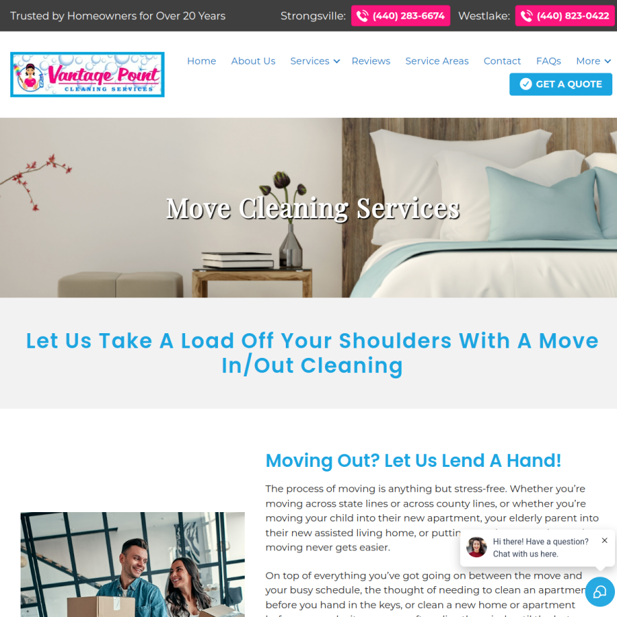 Screenshot of the Vantage Point Cleaning Services website
