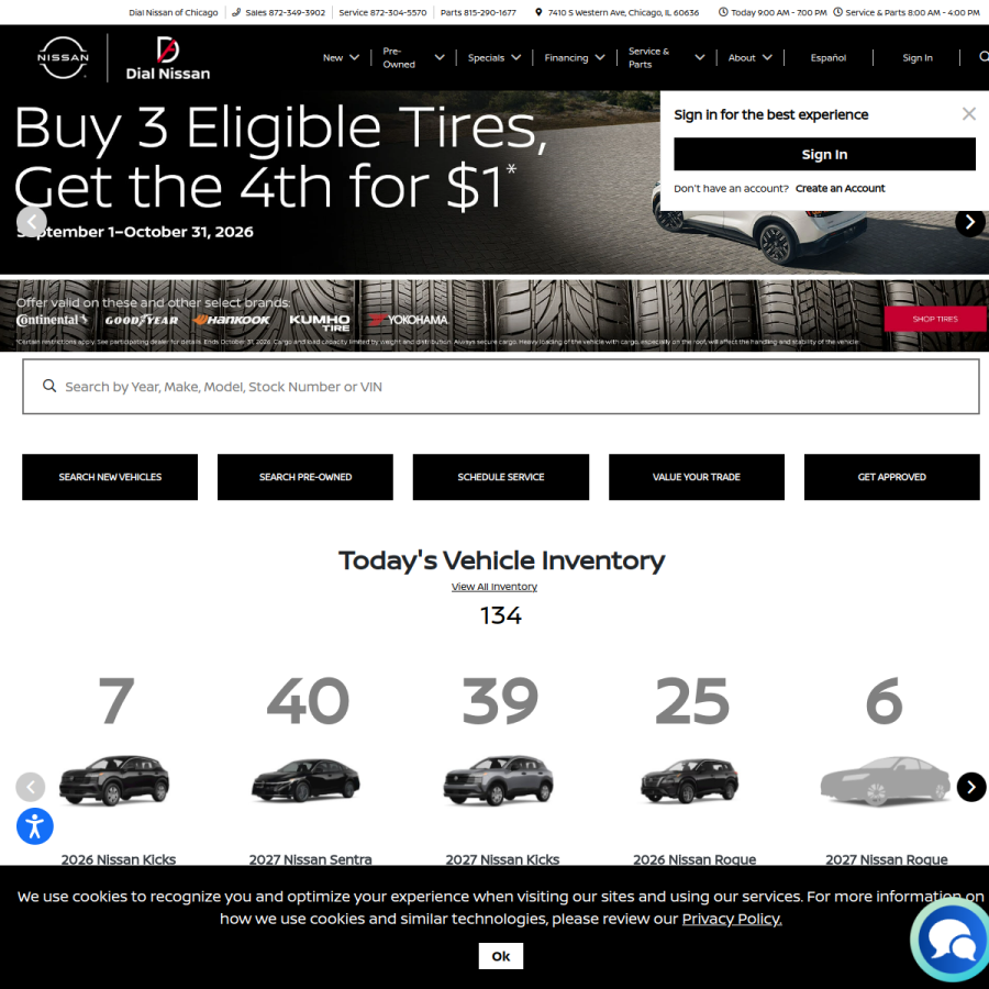 Screenshot of the Western Avenue Nissan website