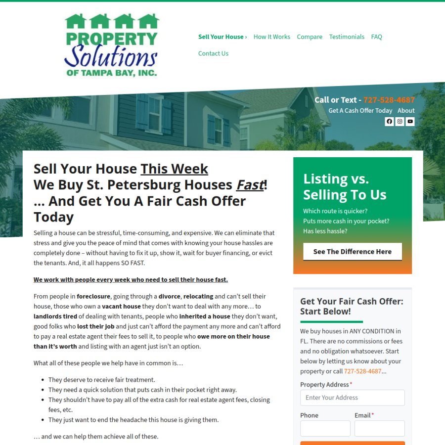 Screenshot of the We Buy Houses - Property Solutions of Tampa Bay website