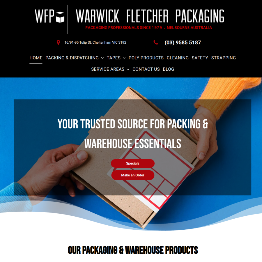 Screenshot of the Warwick Fletcher Packaging website