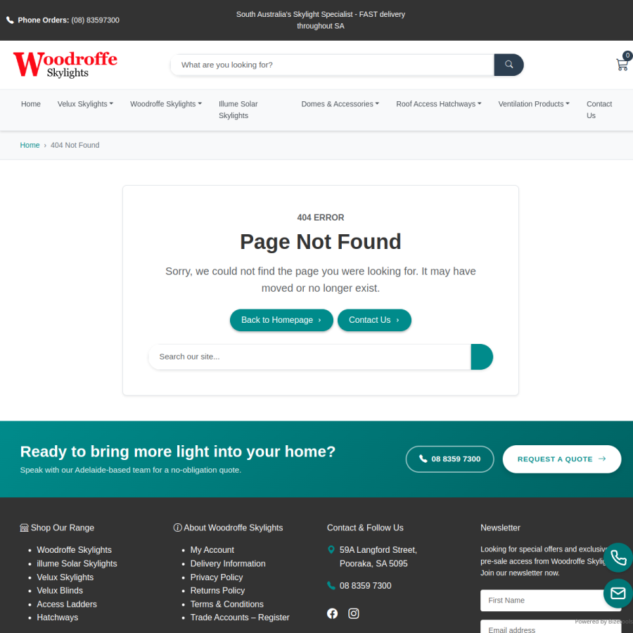 Screenshot of the Woodroffe Skylights website