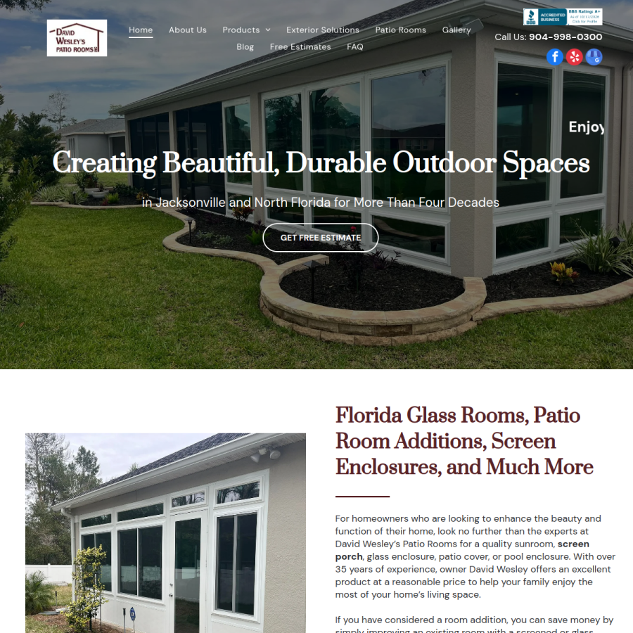 Screenshot of the David Wesley's Patio Rooms Inc website