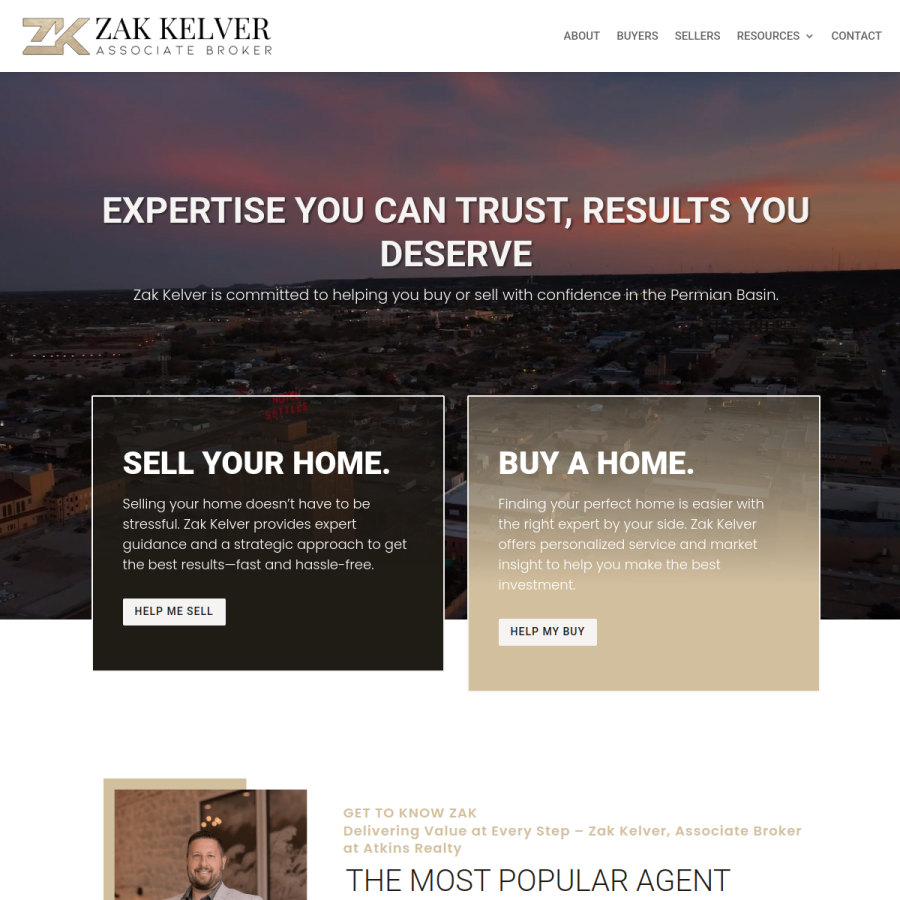 Screenshot of the Zak Kelver, Realtor with Atkins Realty website