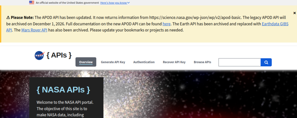 Preview of NASA Open APIs