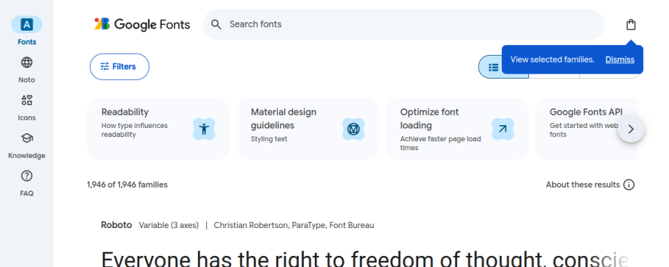 Preview of Google Fonts