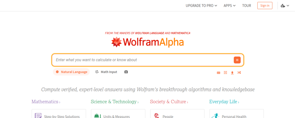 Preview of Wolfram Alpha