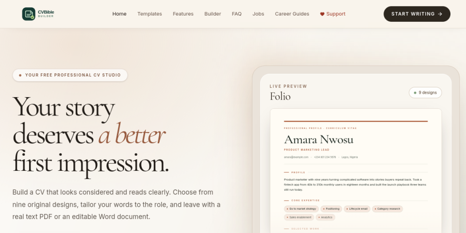 CV Builder website preview